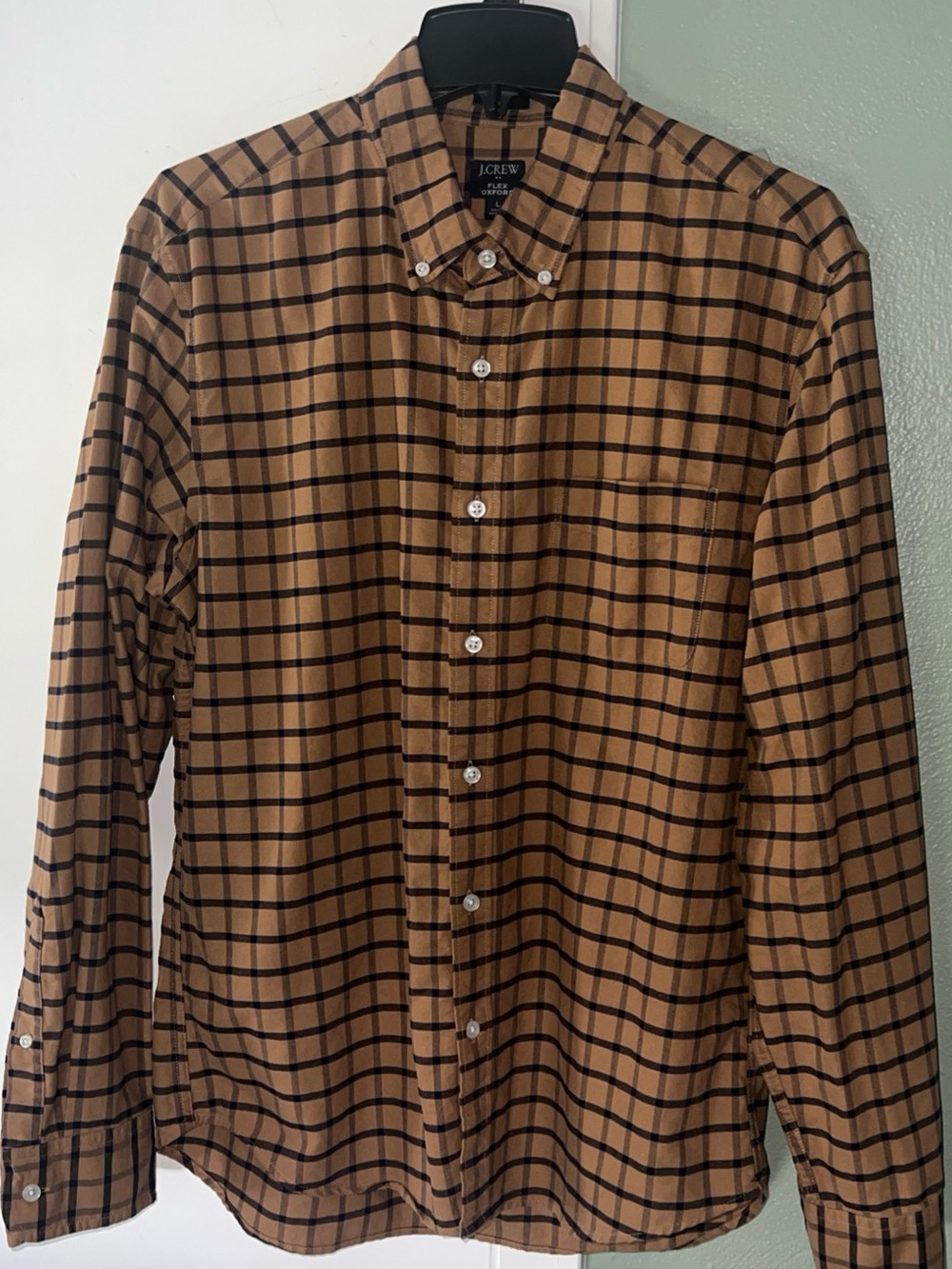 J Crew Flex Oxford Slim Fit casual SSlv Button Up LSleeve Mens LG Cotton Blend G